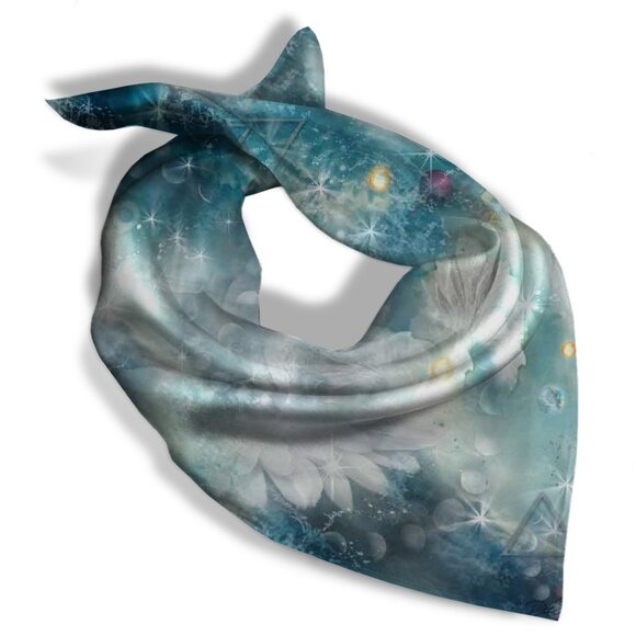 Blue Fairy Wings & Cosmic Moons Square Silk Scarf - Picture 9 of 10